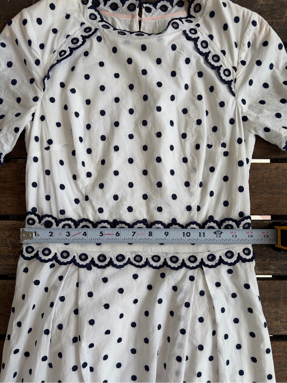 BODEN Kimberly Embroidered White with Navy Polka Dots Dress UK 10R / US 6R - Picture 12 of 13